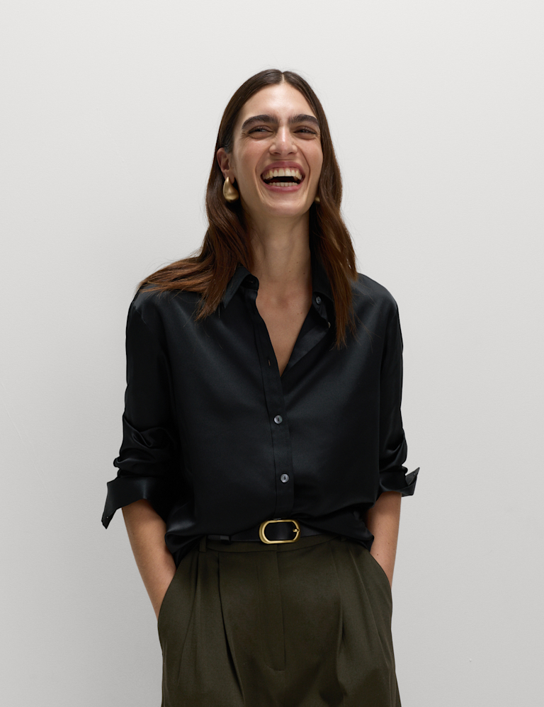 Satin Collared Button Through Shirt