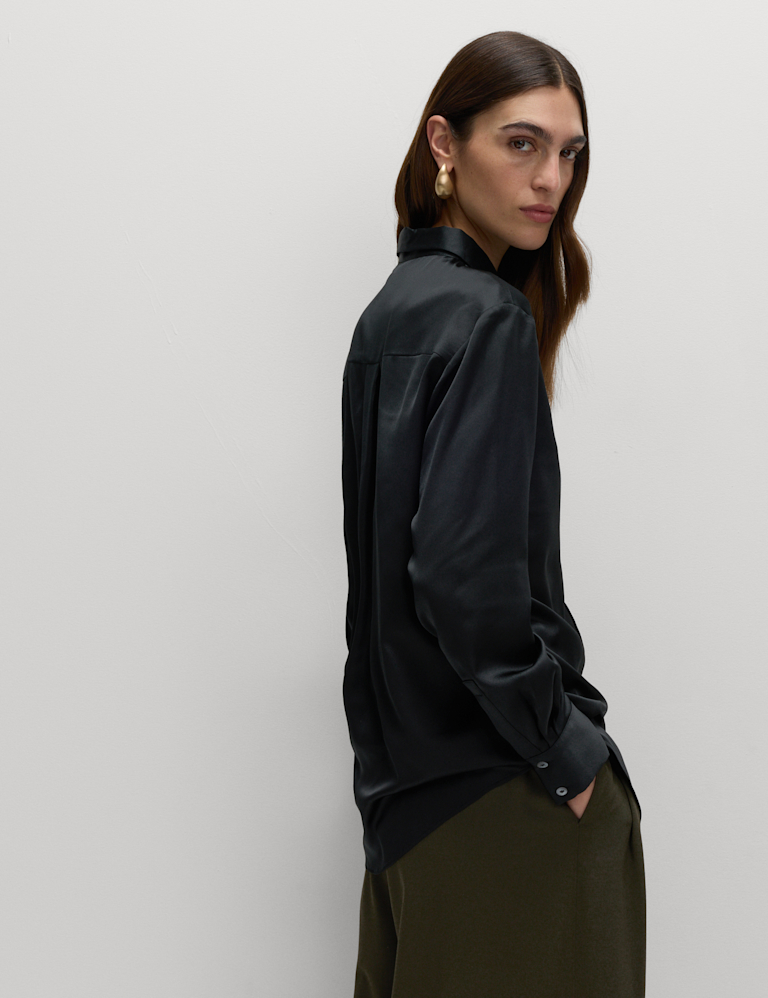 Satin Collared Button Through Shirt