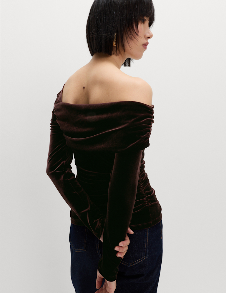 Velvet Asymmetric Neck One Shoulder Top
