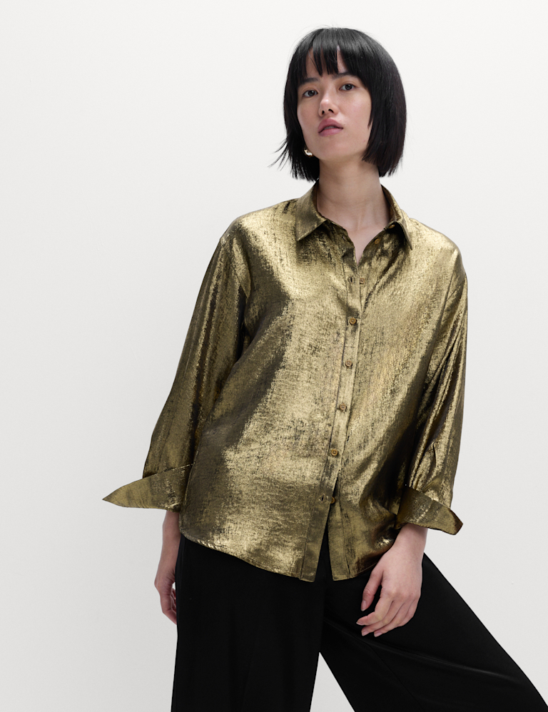 Foil Print Collared Shirt