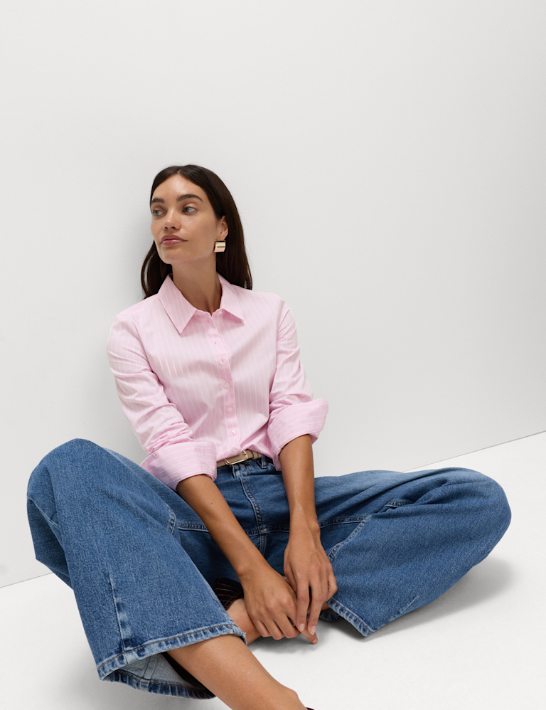 Cotton Rich Striped Collared Fitted Shirt