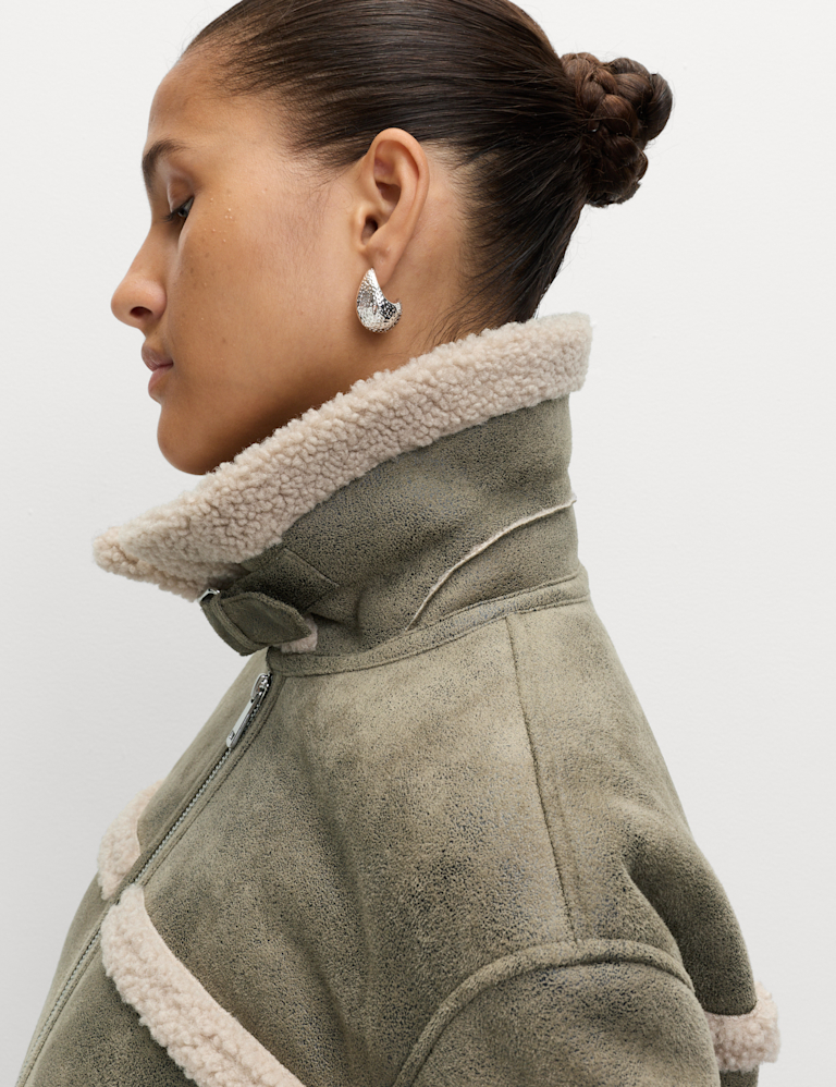 Faux Shearling Aviator Jacket