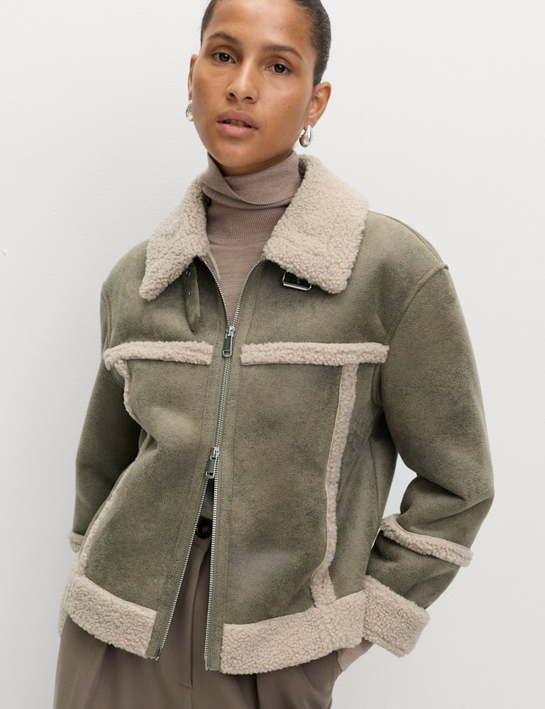 Faux Shearling Aviator Jacket