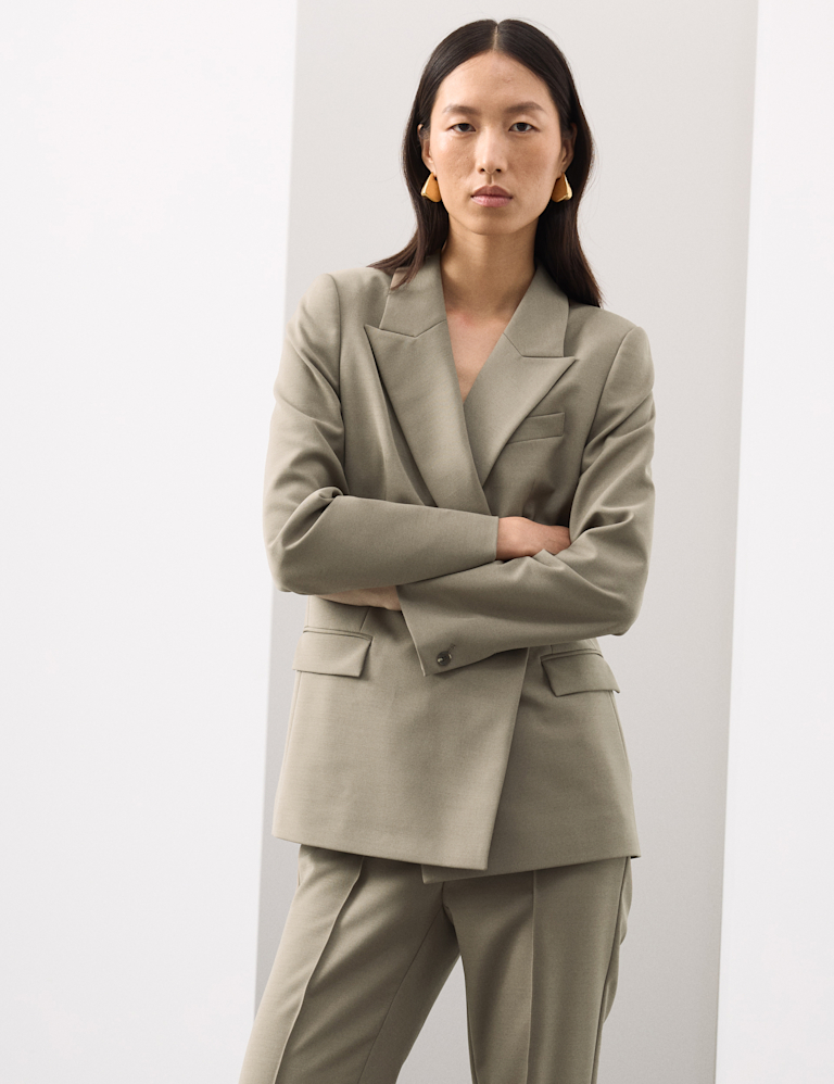 Wool Blend Double Breasted Blazer