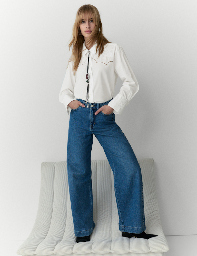 Pure Cotton Floral Embroidered Shirt