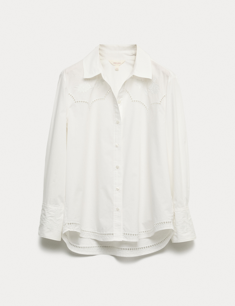 Pure Cotton Floral Embroidered Shirt