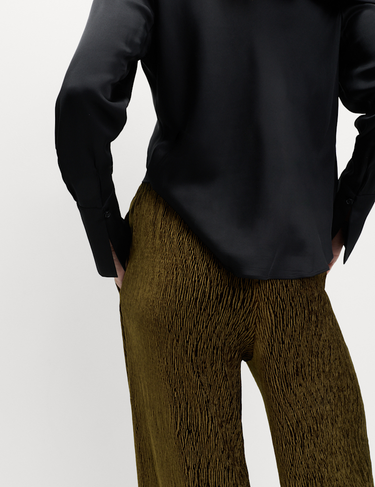 Velvet Crinkle Wide Leg Trousers