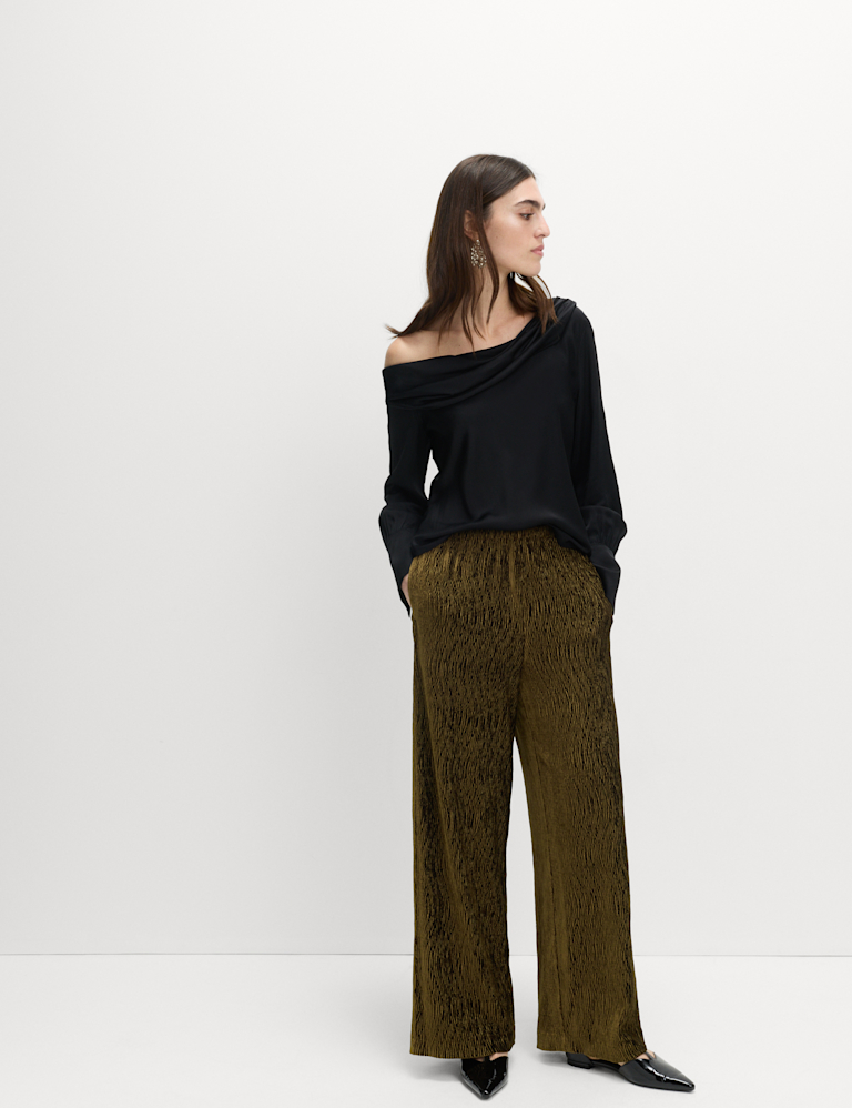 Velvet Crinkle Wide Leg Trousers