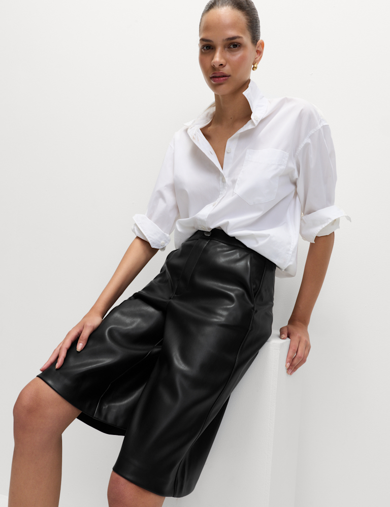 Faux Leather High Waisted Bermuda Shorts