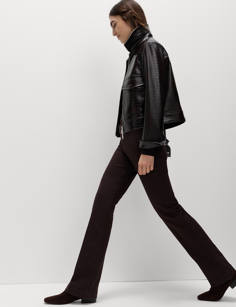 High Waisted Crease Front Slim Flare Jeans