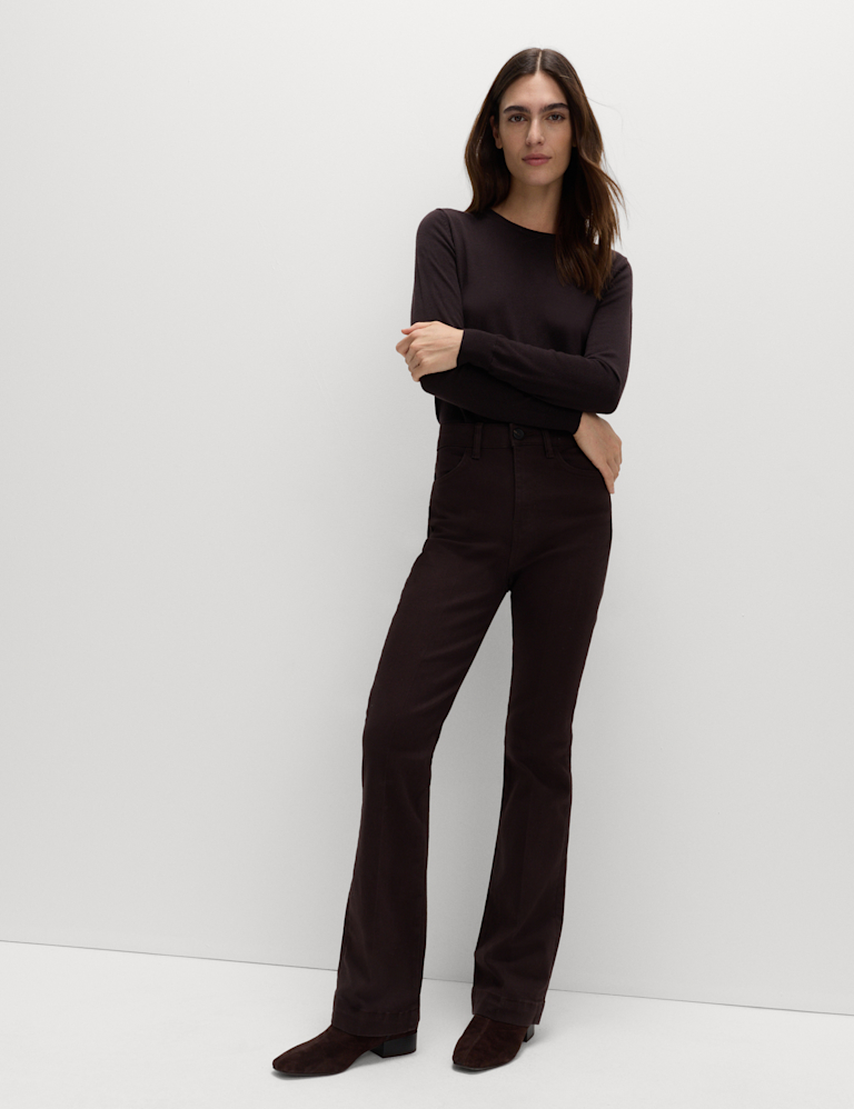 High Waisted Crease Front Slim Flare Jeans