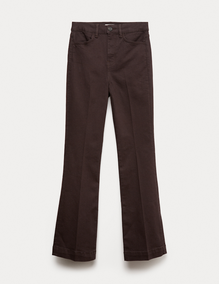 High Waisted Crease Front Slim Flare Jeans