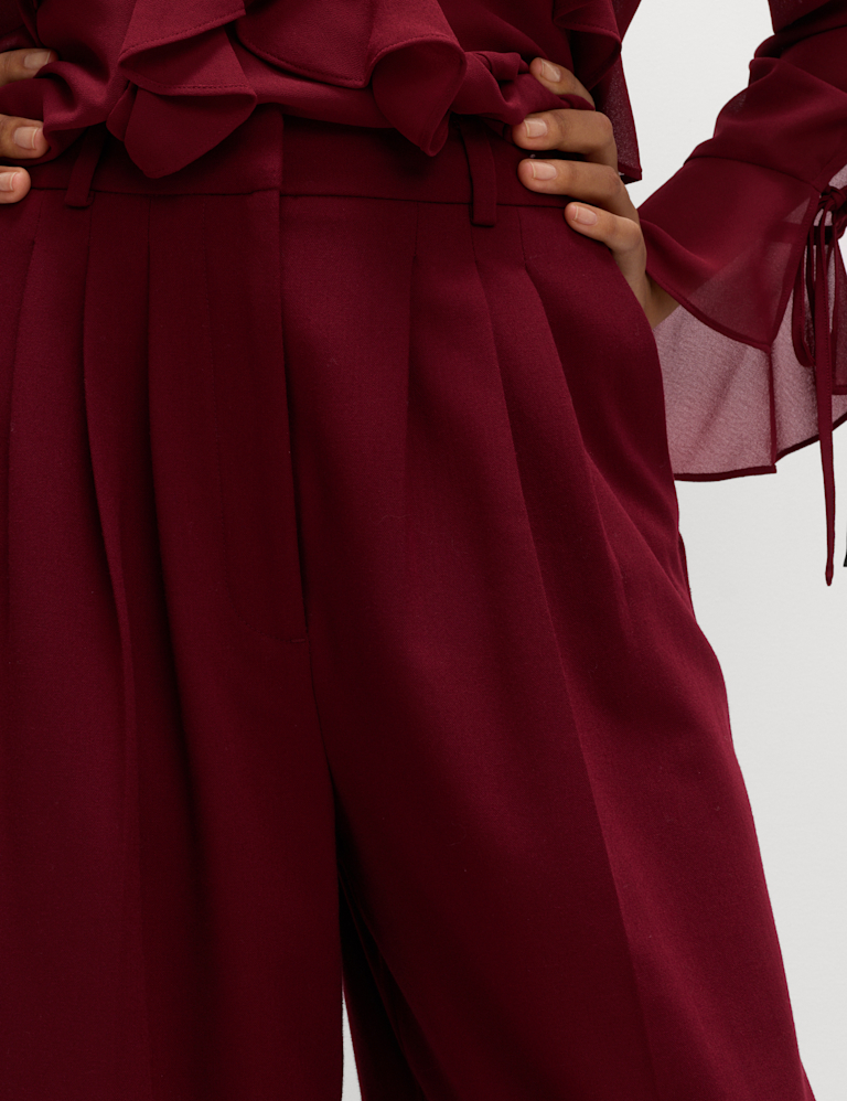 Wool Blend Tailored Wide Leg Trousers