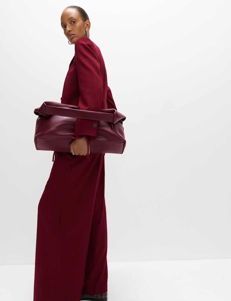 Wool Blend Tailored Wide Leg Trousers