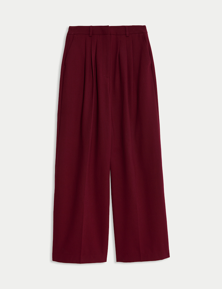 Wool Blend Tailored Wide Leg Trousers