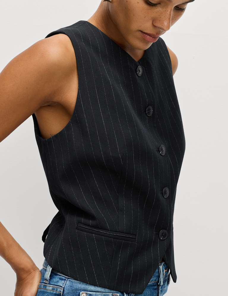 Striped Collarless Waistcoat