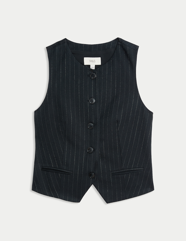 Striped Collarless Waistcoat