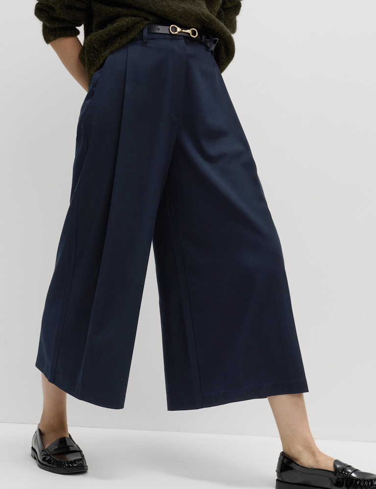 Woven Pleated Wide Leg Culottes