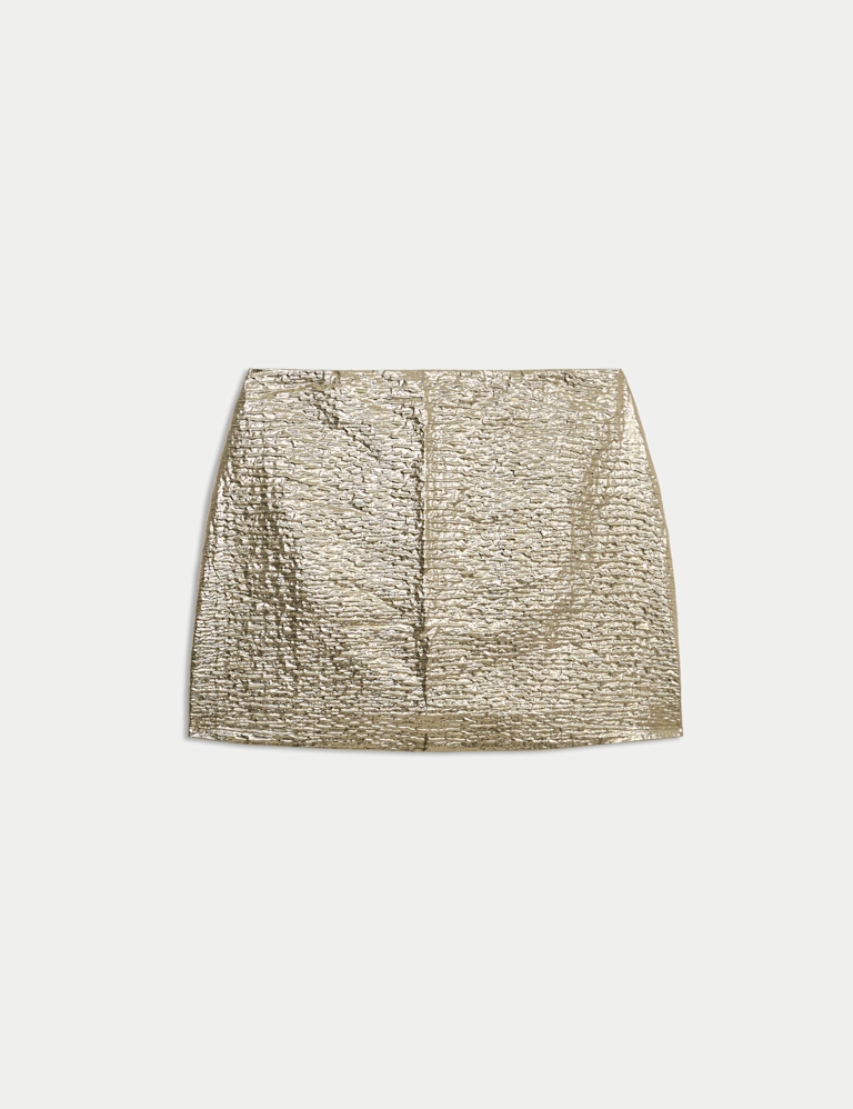 Metallic Textured Mini Column Skirt
