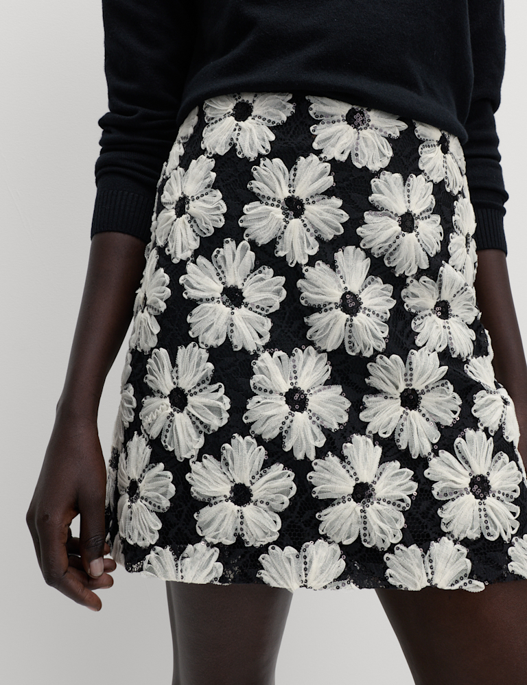 Embellished Mini A-Line Skirt