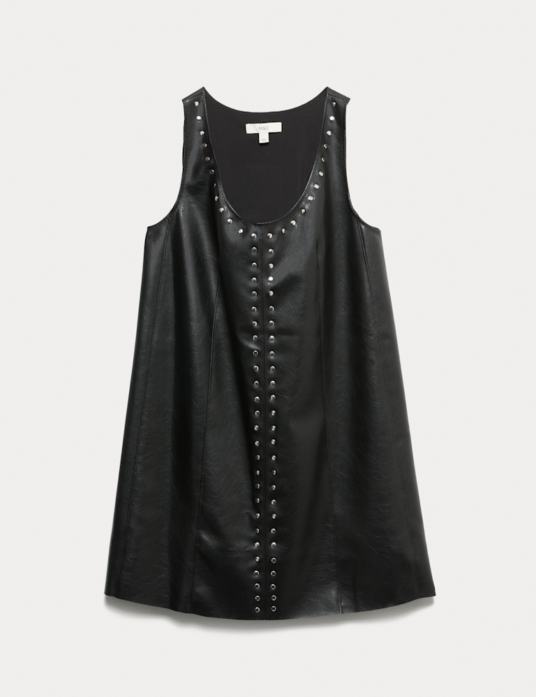 Faux Leather Embellished Mini Shift Dress