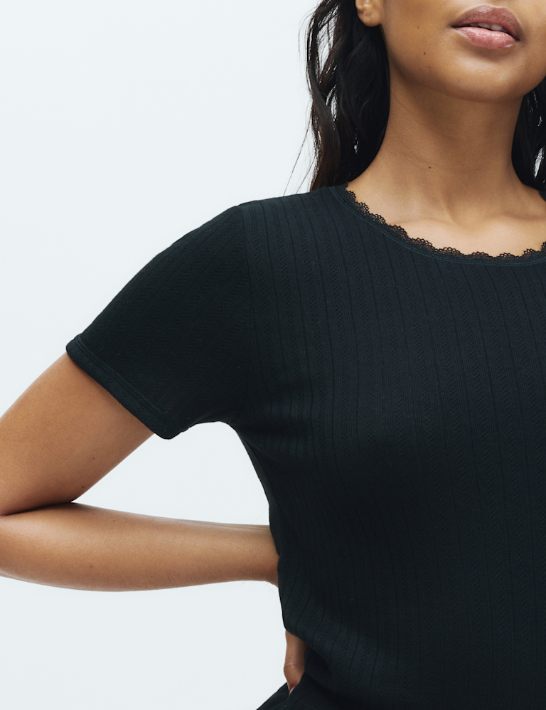 2pk Medium Warm Thermal Short Sleeve Pointelle Tops