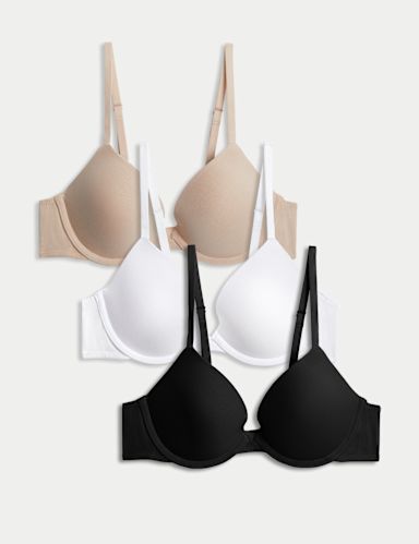 3pk Underwired Plunge T-Shirt Bras A-E