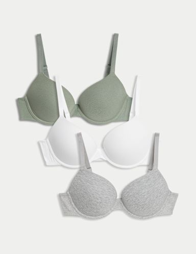 3pk Cotton Wired Push-Up Bras A-E