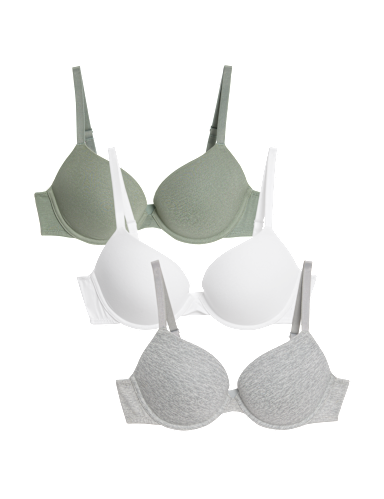 3pk Cotton Wired Push-Up Bras A-E