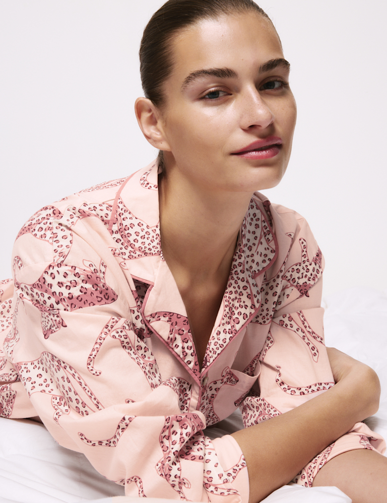 Pure Cotton Animal Print Slub Pyjama Set