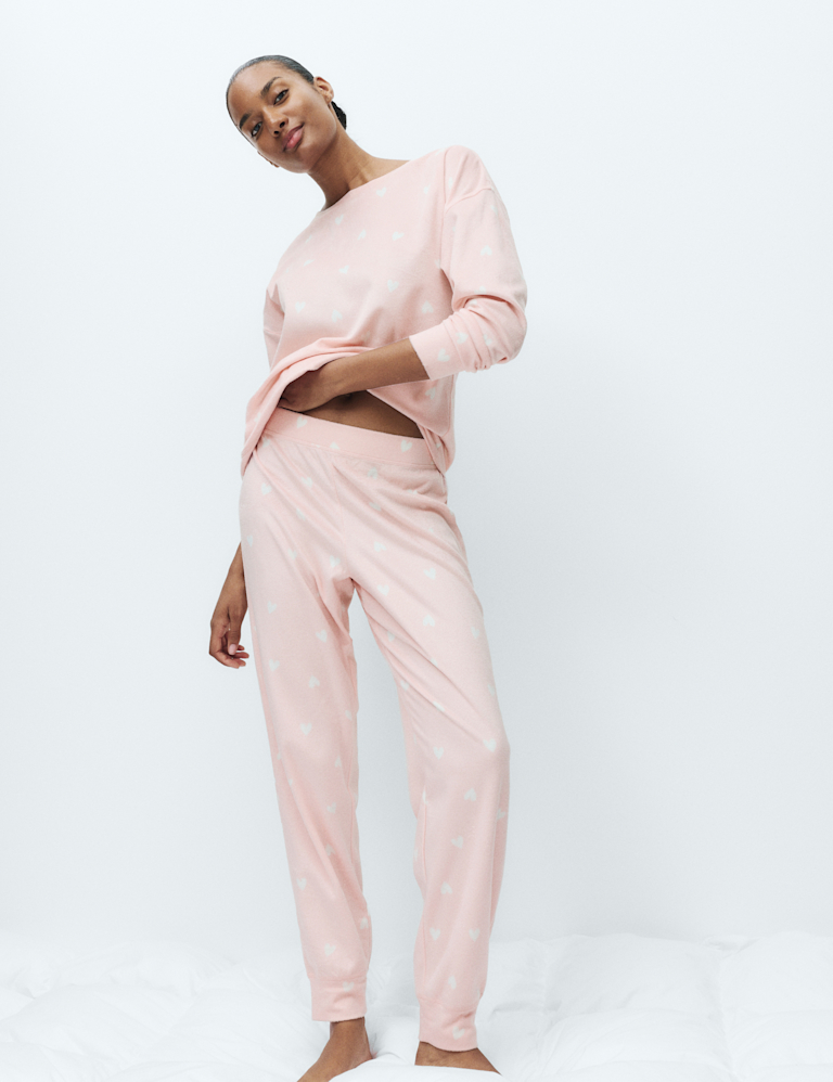 Fleece Star Print Cuffed Hem Pyjama Set