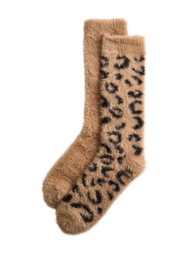 2pk Cosy Animal Print Slouch High Socks