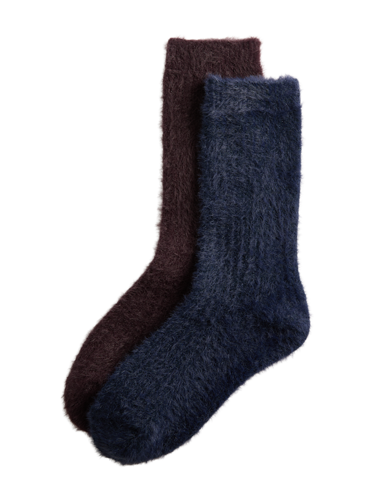 2pk Cosy Ribbed Ankle High Socks