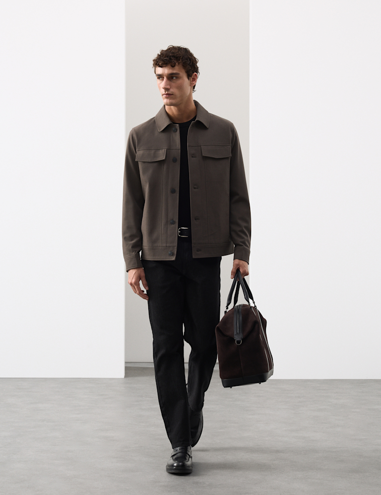 Textured Technical Twill Trucker Jacket