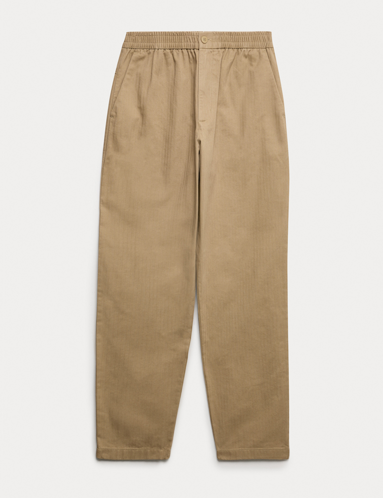 Pure Cotton Herringbone Trousers