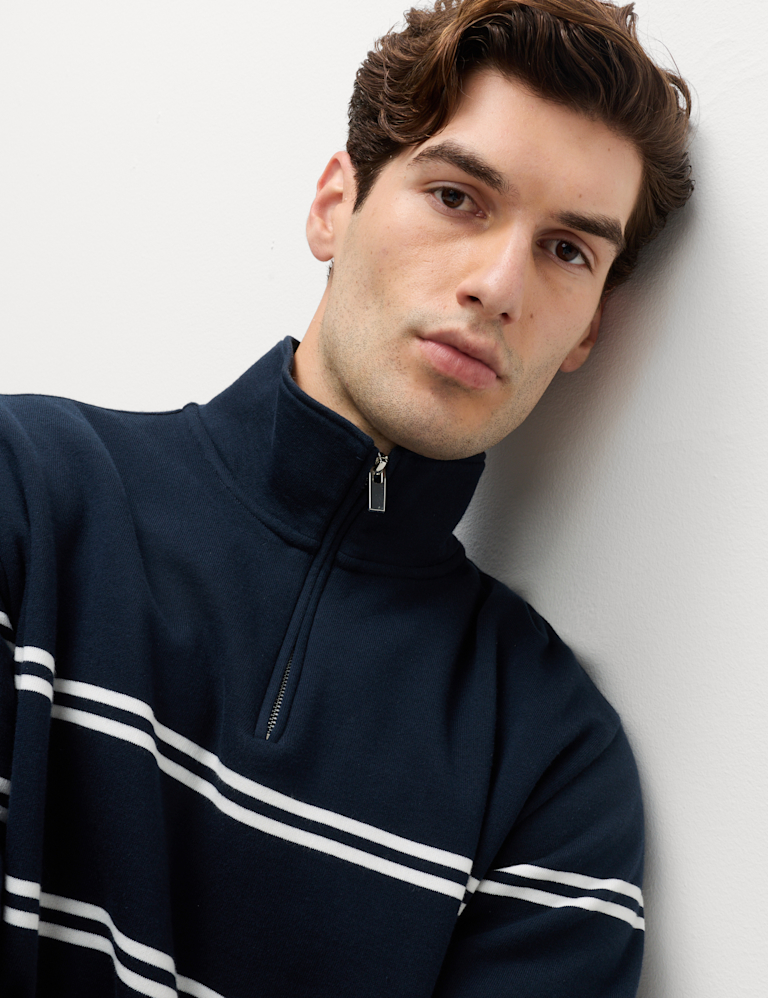 Pure Cotton Striped Half Zip Sweatshirt