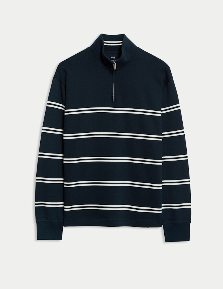 Pure Cotton Striped Half Zip Sweatshirt