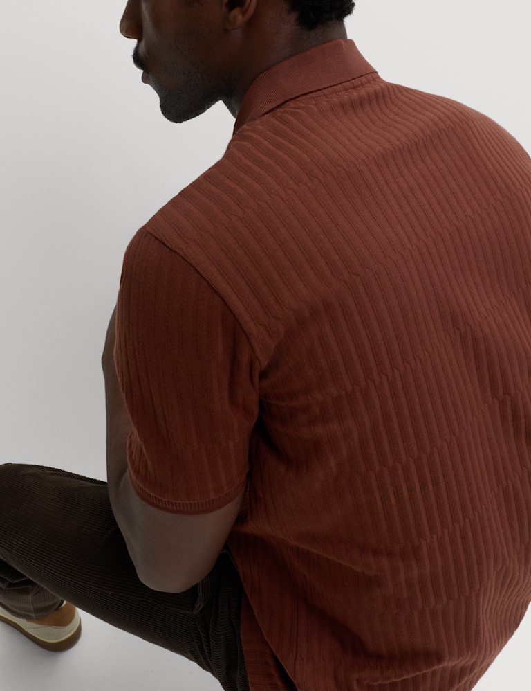 Cotton Rich Jacquard Zip Up Polo Shirt