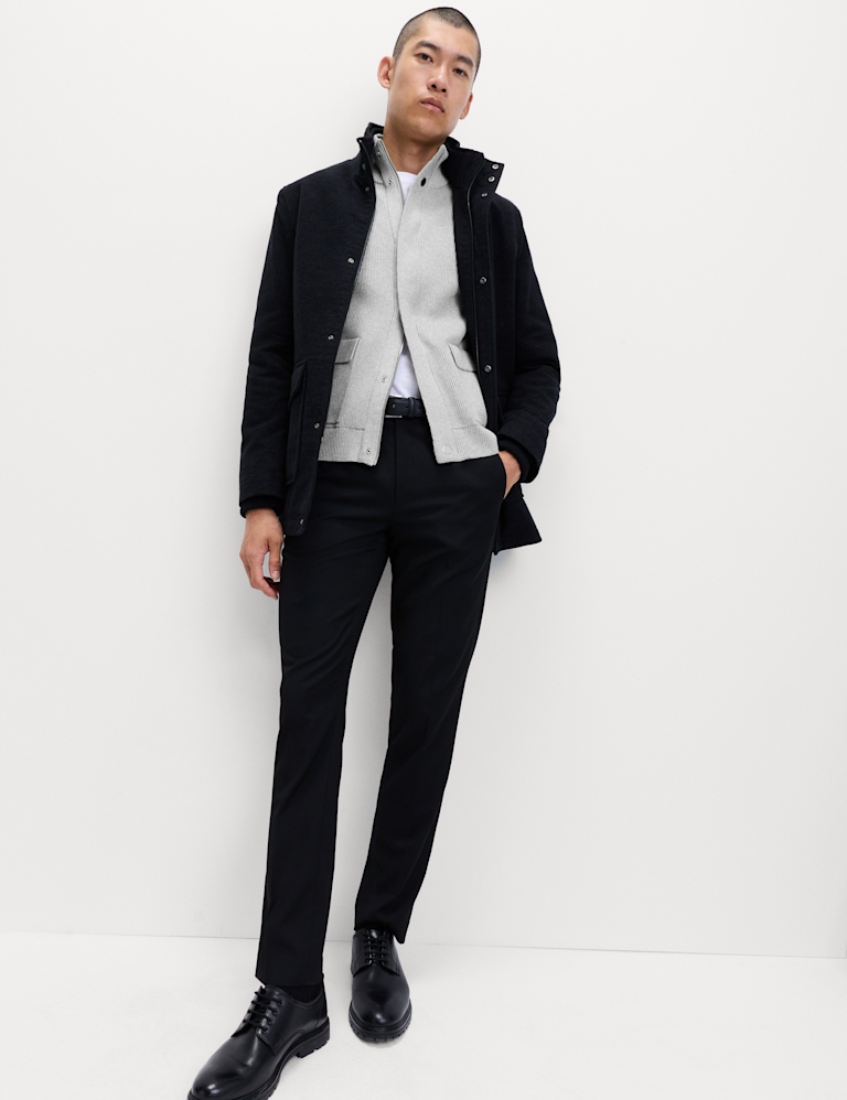 Cotton Blend Ribbed Funnel Neck Jacket