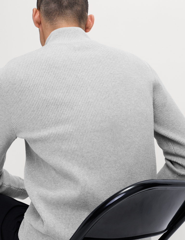 Cotton Blend Ribbed Funnel Neck Jacket