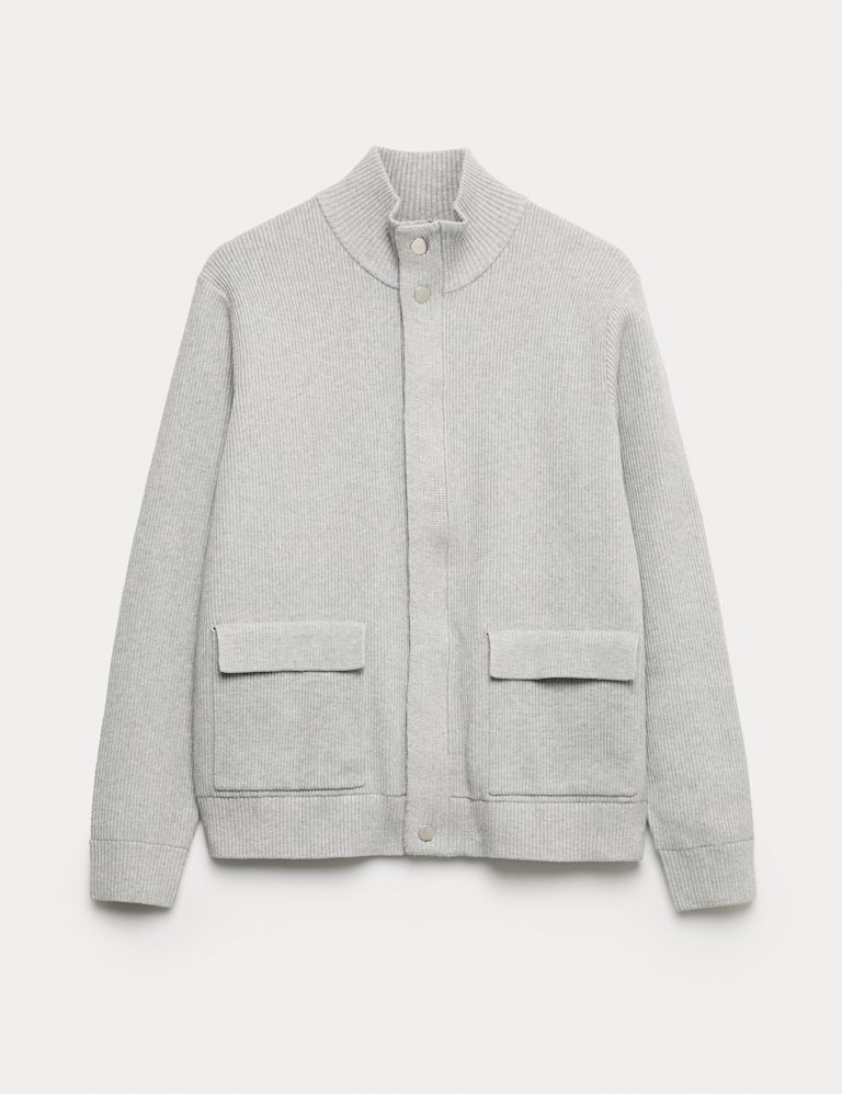 Cotton Blend Ribbed Funnel Neck Jacket
