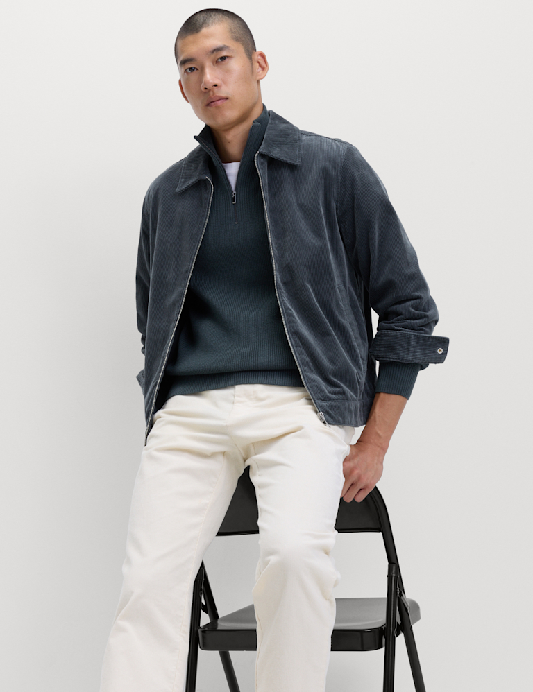 Cotton Blend Ribbed Half Zip Jumper