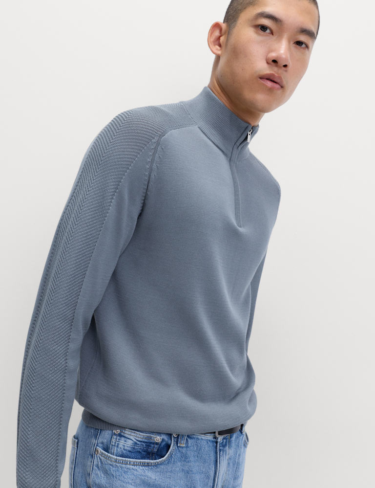 Cotton Modal Blend Half Zip Textured Jumper
