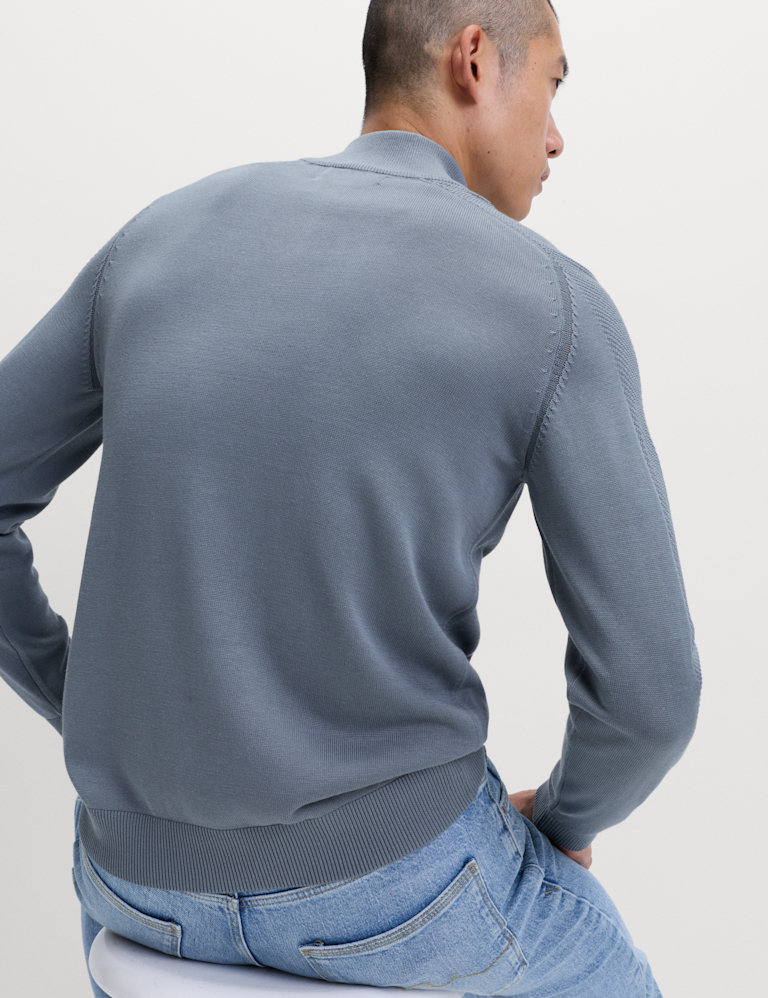 Cotton Modal Blend Half Zip Textured Jumper