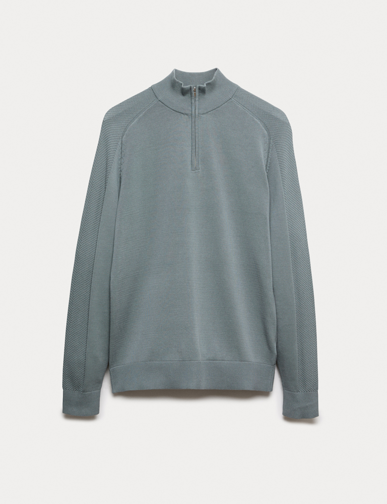 Cotton Modal Blend Half Zip Textured Jumper