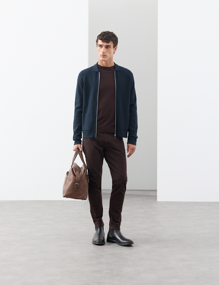 Milano-Knit Collared Neck Knitted Jacket