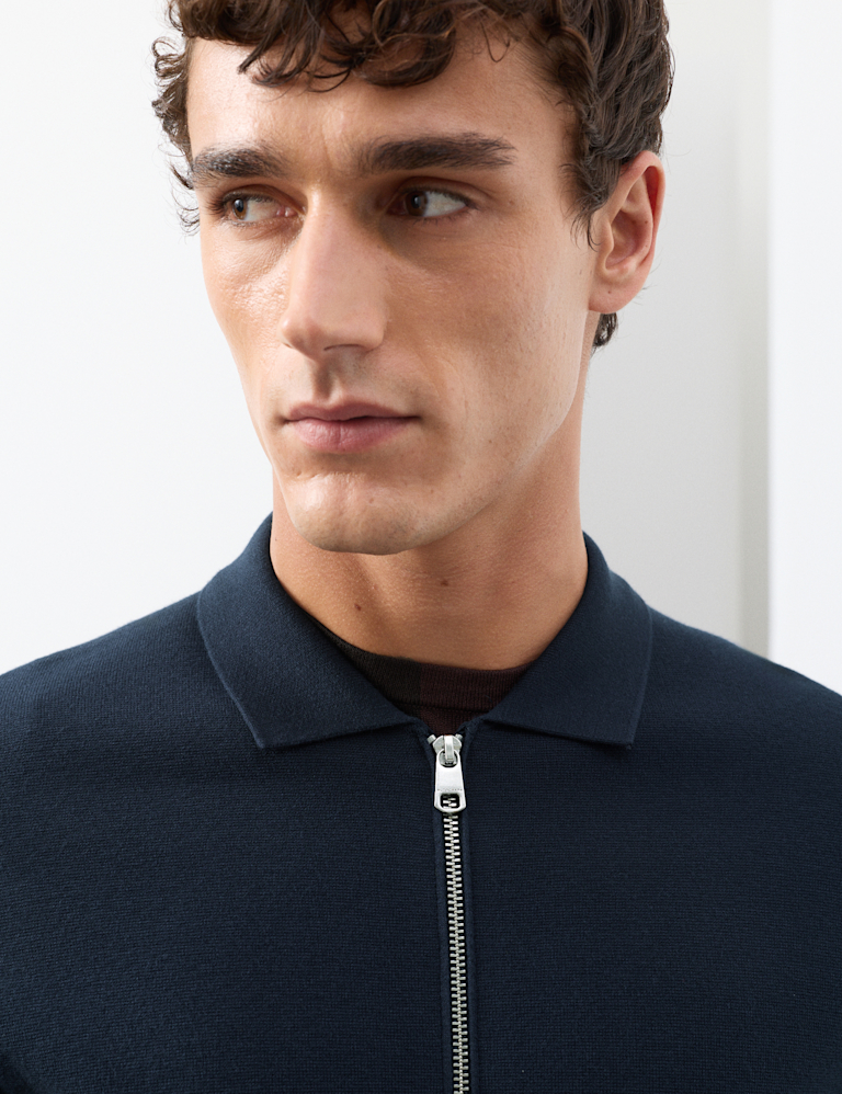 Milano-Knit Collared Neck Knitted Jacket