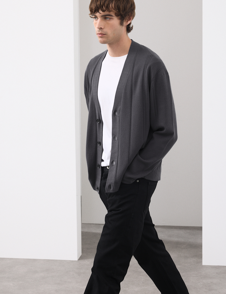 Relaxed Vertical Stitch V-Neck Cardigan