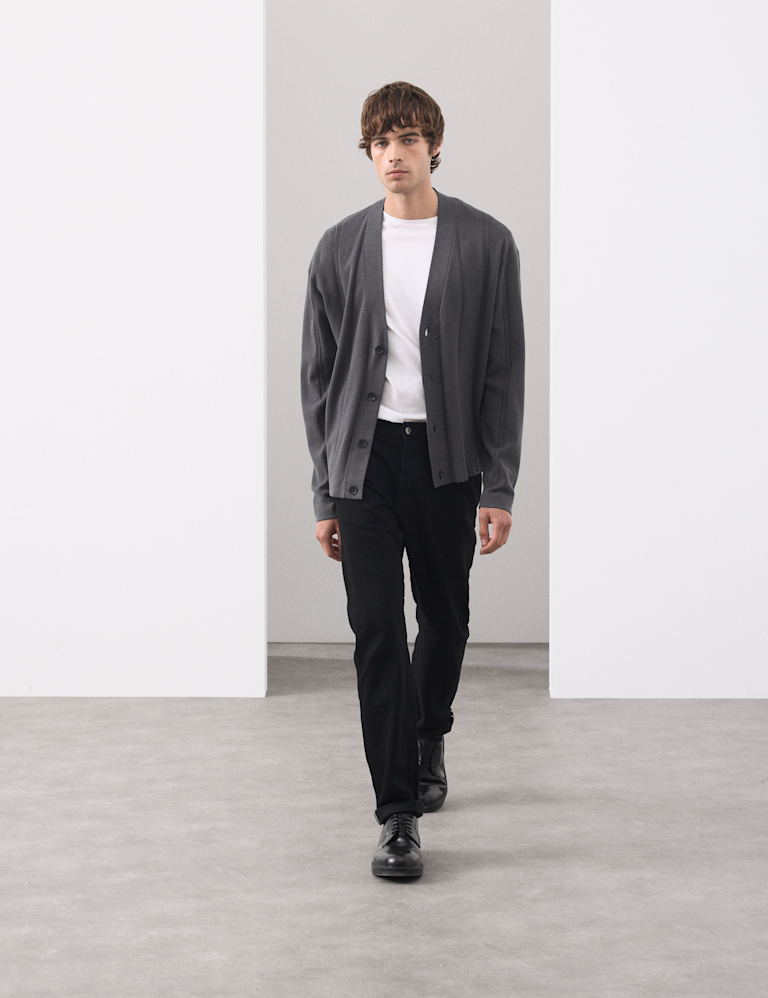 Relaxed Vertical Stitch V-Neck Cardigan