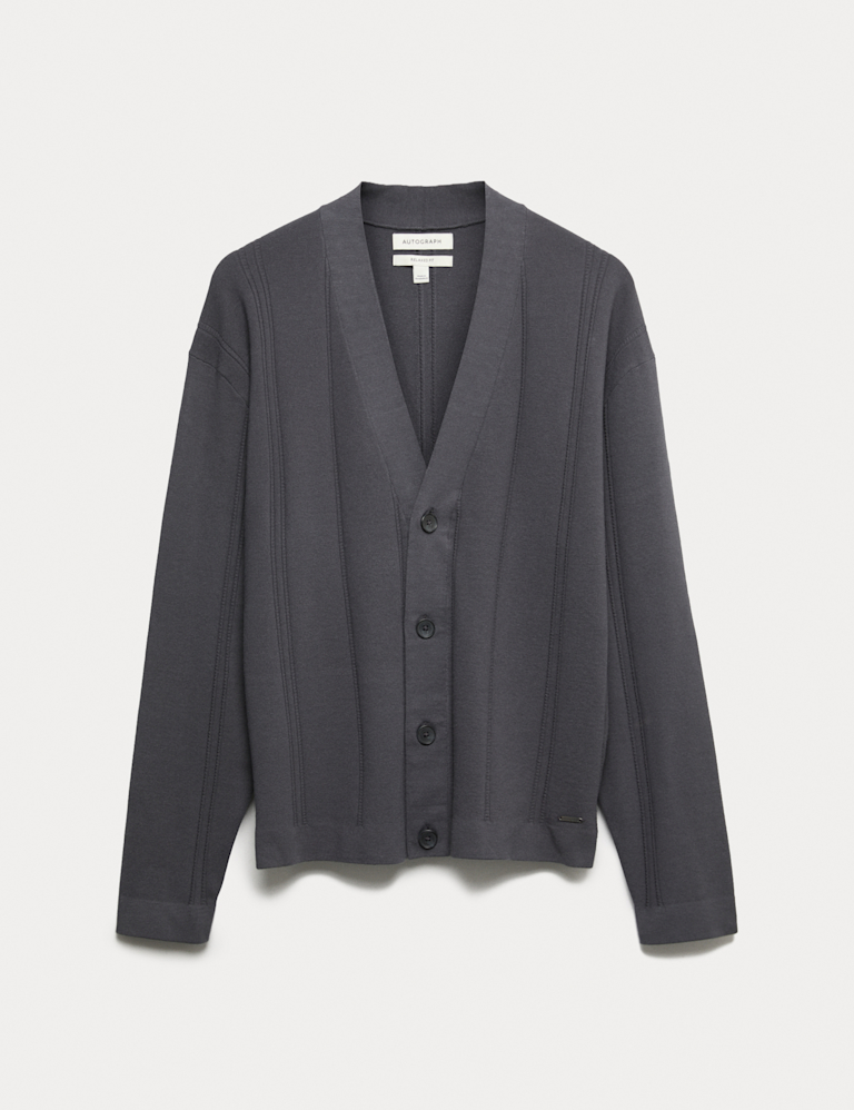 Relaxed Vertical Stitch V-Neck Cardigan